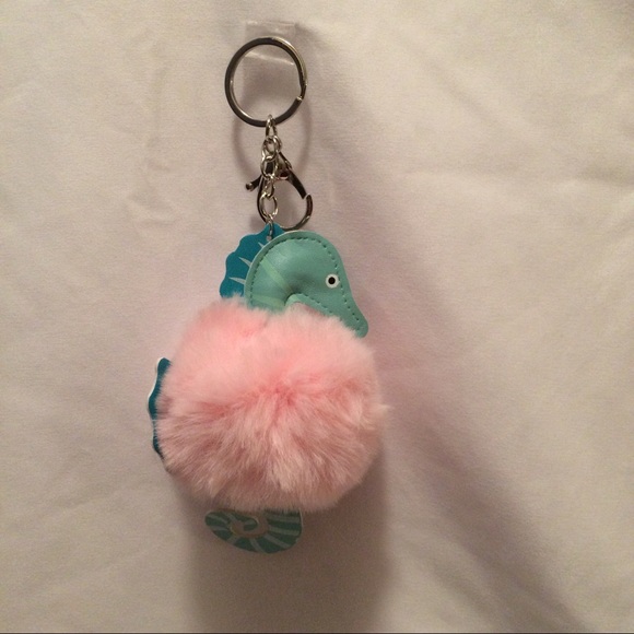 🏖Sea Horse Teal & Pink Pom Pom Key Chain🏖 - Picture 7 of 8